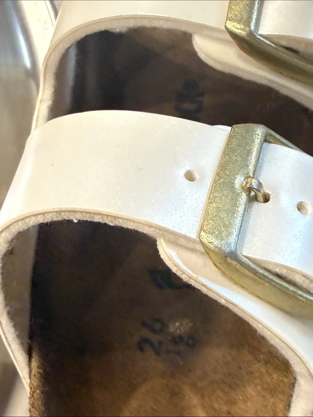 Birkenstock Kids Arizona Sandals in White with Gold Buckles